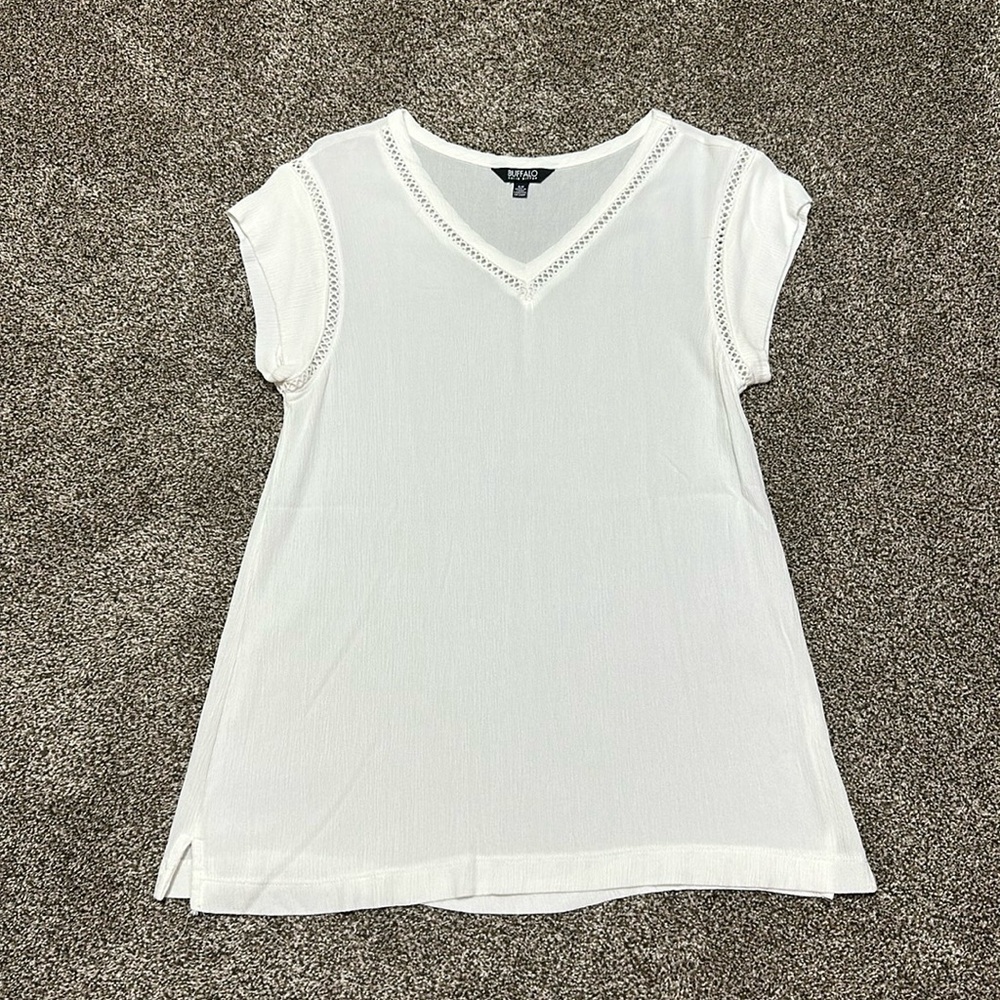 Buffalo david bitton small semi-sheer white v-neck boho blouse women’s blouse